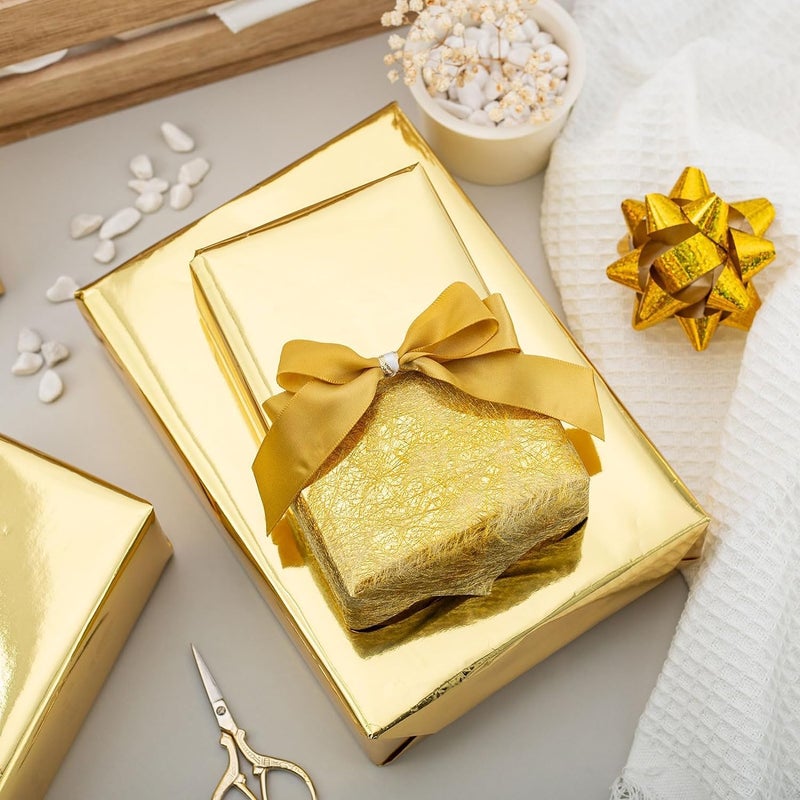 Merture Gold Wrapping Paper Roll - 17 In X 16.4 Ft(23.3 sq.ft.) Metallic Gold Solid Color Gift Wrap with Grid Cutting Lines for Christmas, Wedding, Birthday, Valentines Day, Mothers Day, Baby Shower - Image 5